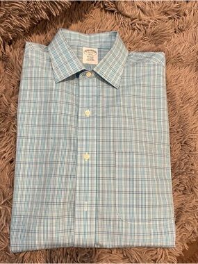 Brooks Brothers Regent Blue Plaid Button Down Shirt Men’s Cotton Dress Career